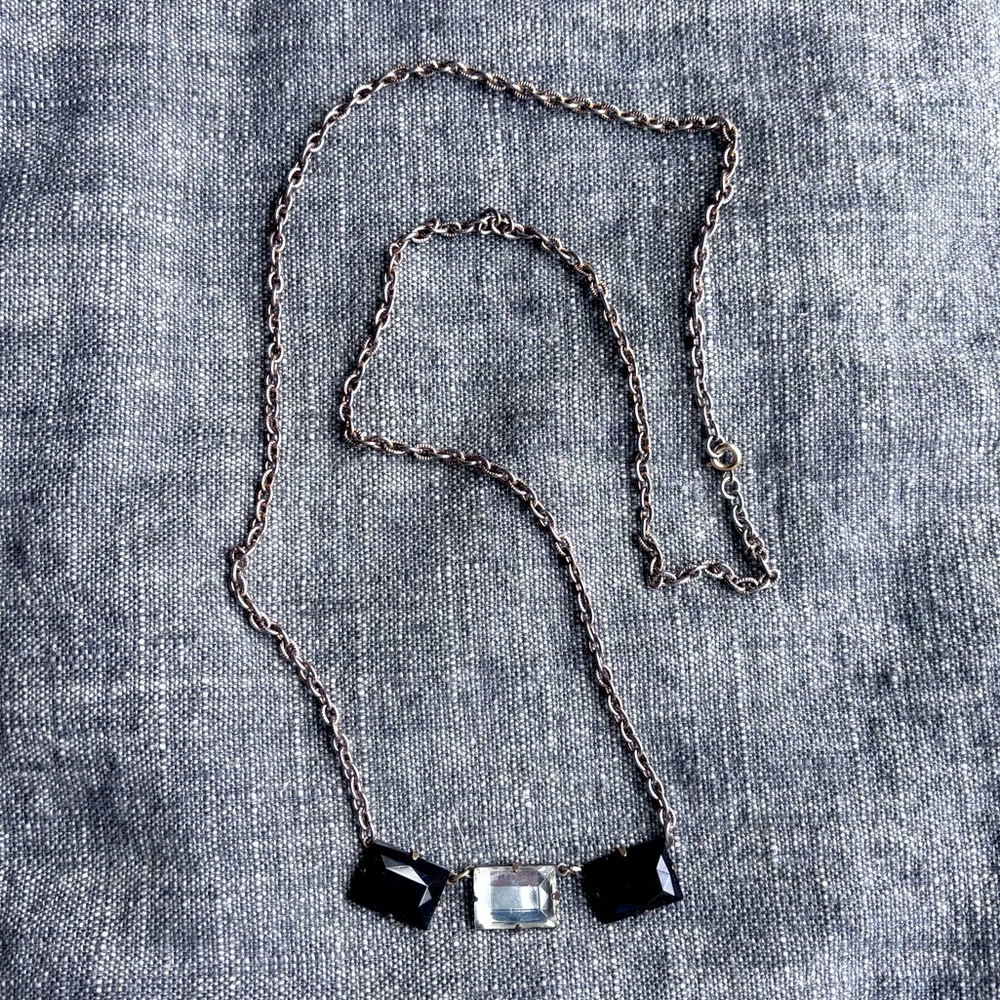 Vintage Necklace with Black and Clear Stones